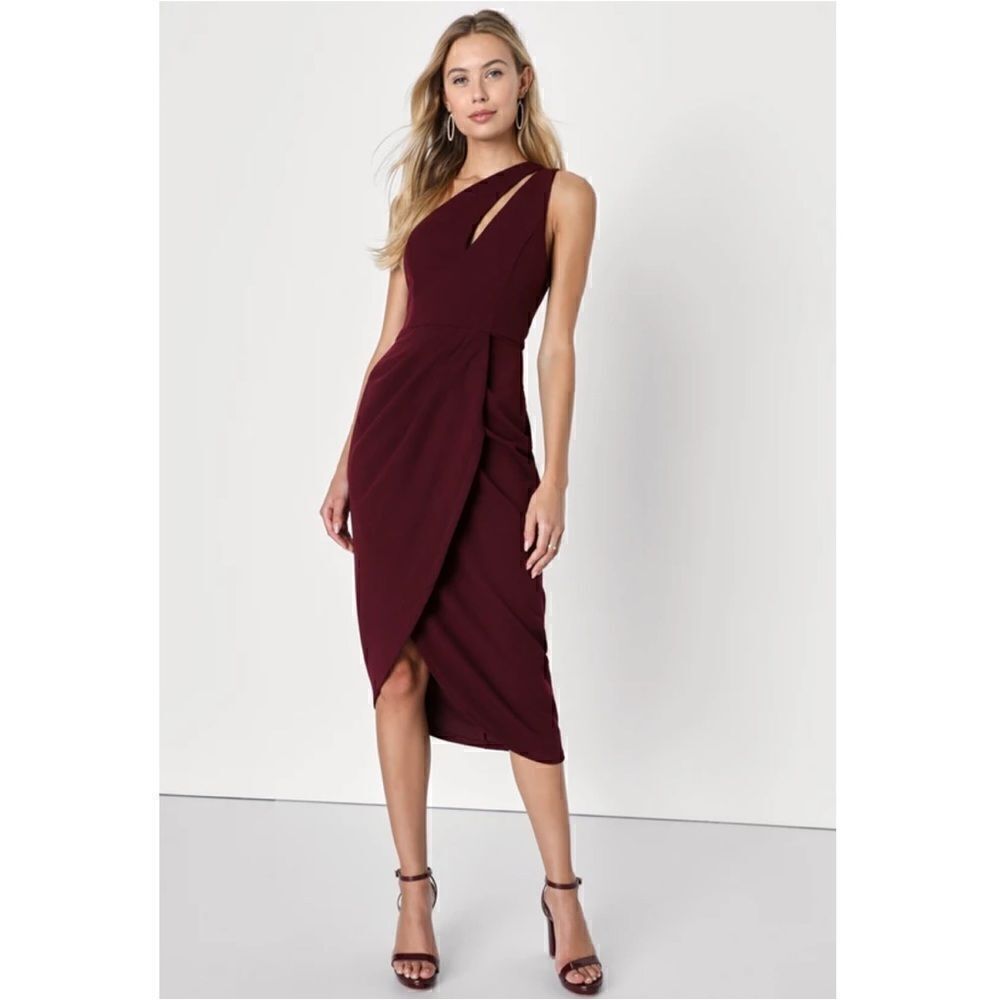 Lulus So Flirty Burgundy One-Shoulder Cutout
Asymmetrical Dress NWT